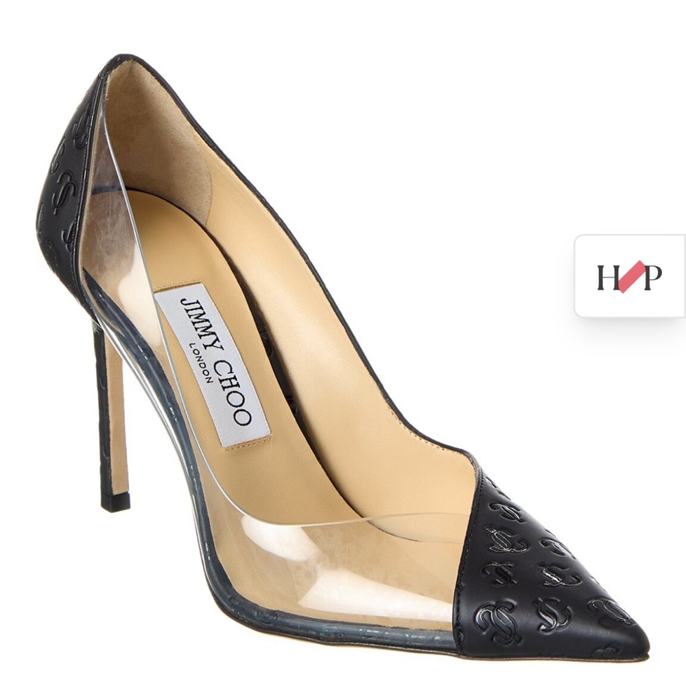 Jimmy Choo Cass 95 leather and vinyl pump